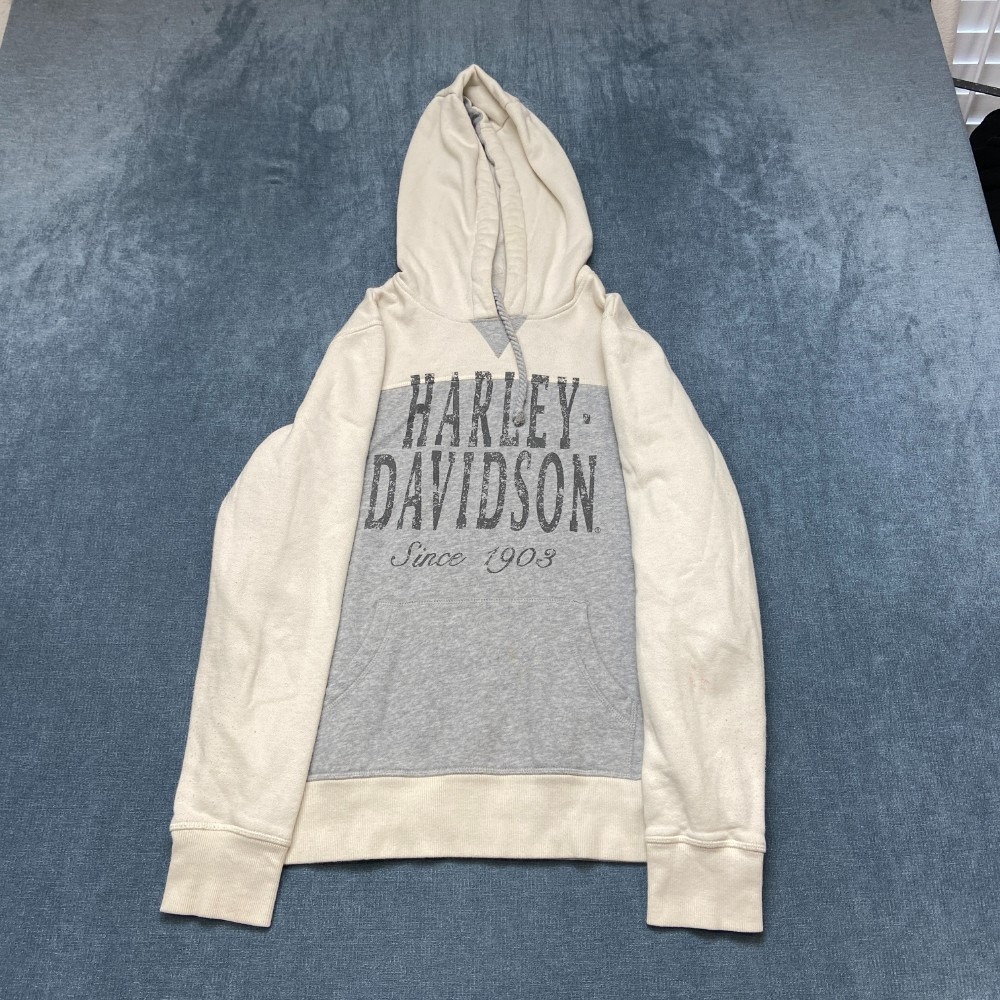Harley Davidson Genuine Motorclothes Hoodie Mens Large White Gray Cotton Graphic